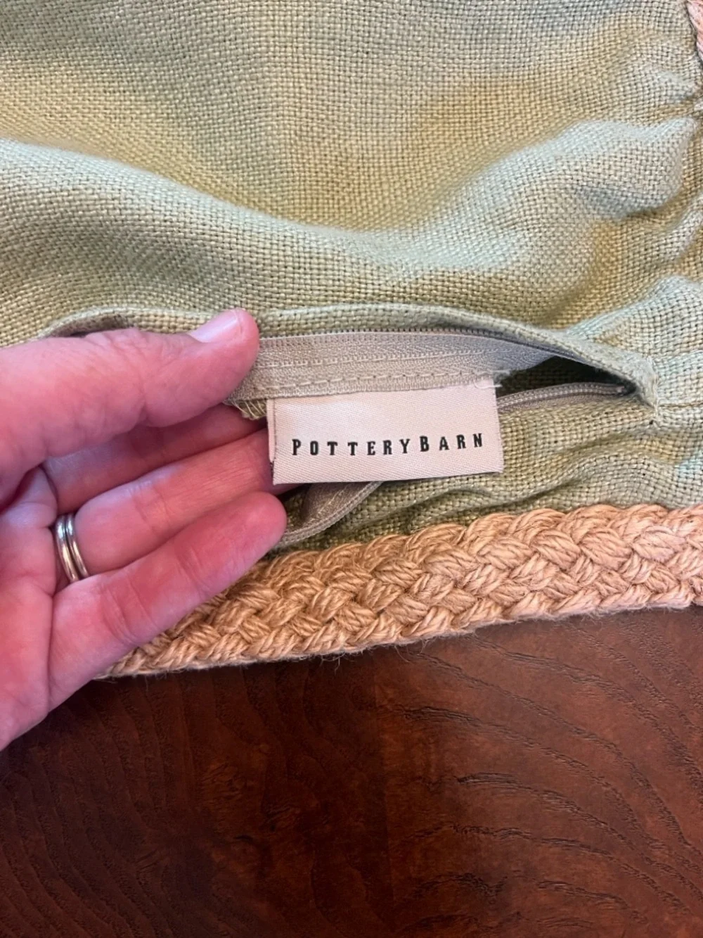 Pottery Barn Lime 🍋‍🟩 Green Pillow Cover with Jute Braided Edge